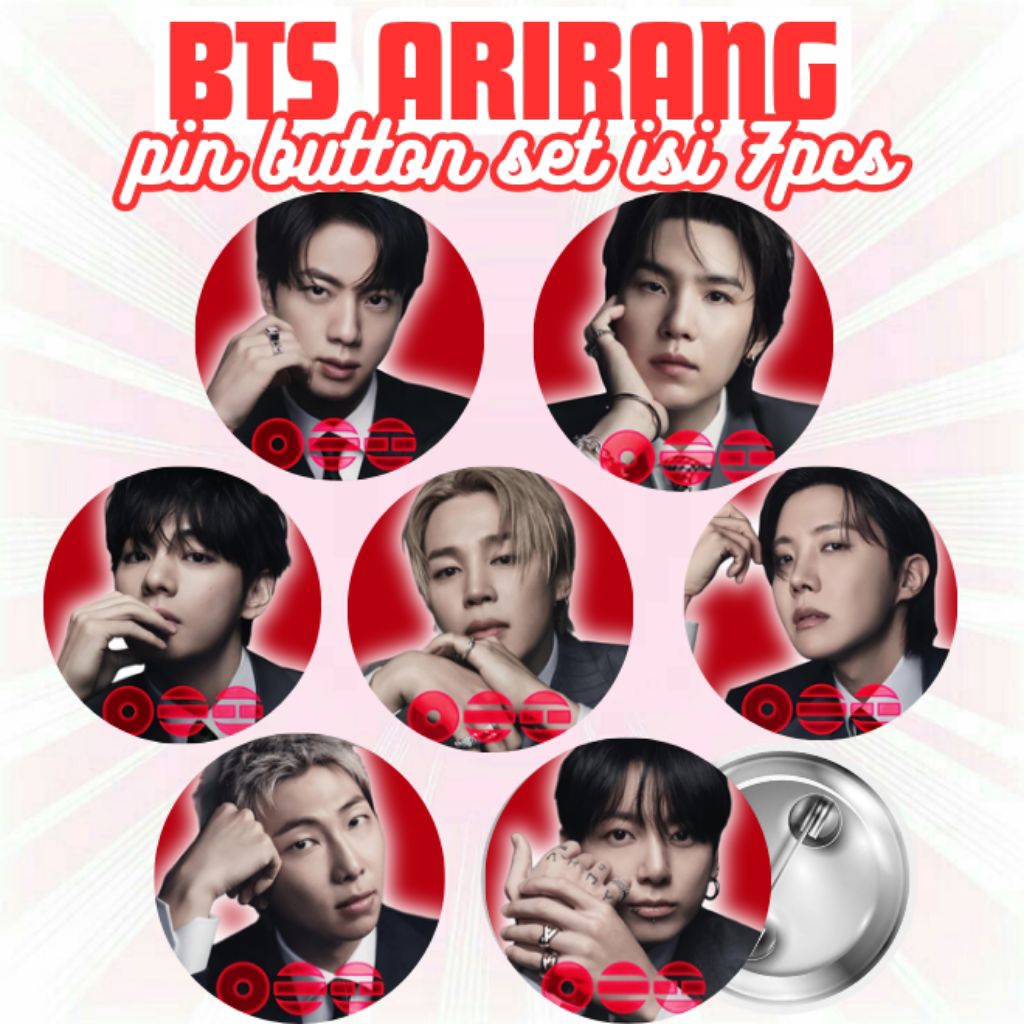 BTS Arirang pin button set 7pcs fanmade by Pinchie Pop/Pin bros bts arirang/swim bts arirang pin but