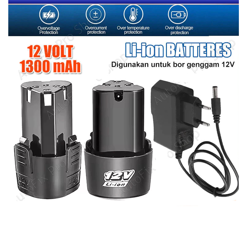 Baterai 12v Cordless Battery Batre Untuk Bor 12v Paket 1pcs Baterai 12v + charger Batrai Bor Cordles