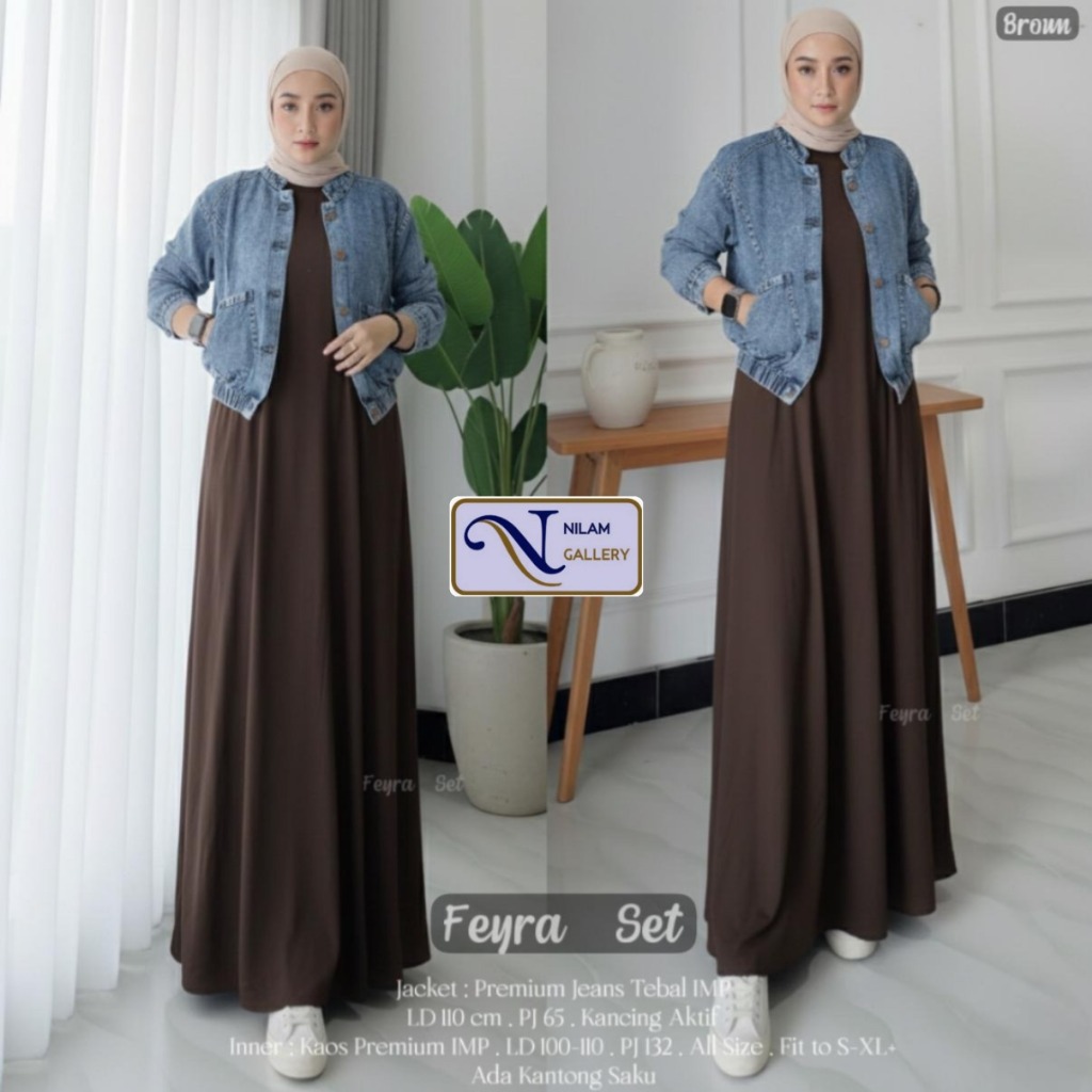 FEYRA SETELAN WANITA OVERALL GAMIS KAOS PREMIUN JAKET SOFT JEANS WASH TEBAL BY NILAM