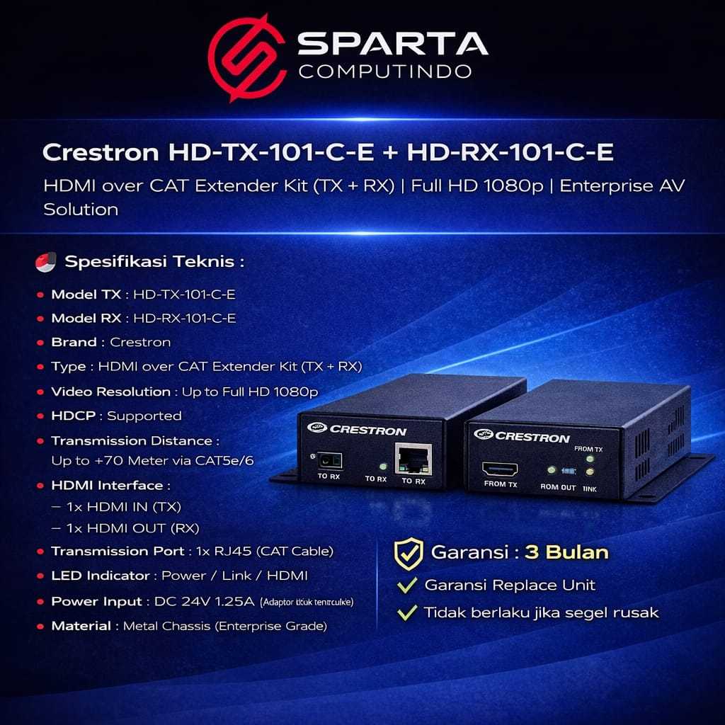 Crestron HD-TX-101-C-E + HD-RX-101-C-E | HDMI over CAT Extender Kit (TX + RX) | Full HD 1080p | Ente