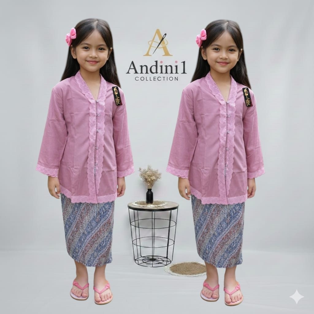 Kebaya Encim Anak Perempuan SD  Kebaya Encim Polos Renda Rok Plisket Anak