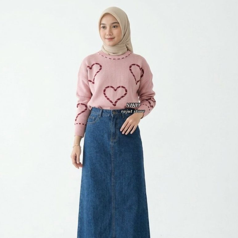 decitha sweater love atasan baju rajut wanita