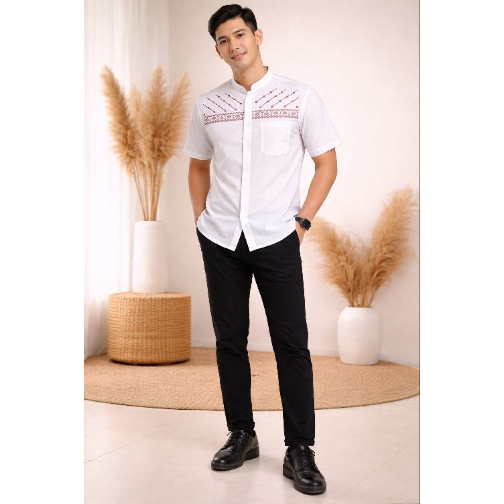(Bisa COD)Baju Koko Bordir Pria Dewasa Lengan Pendek kemeja pria trend