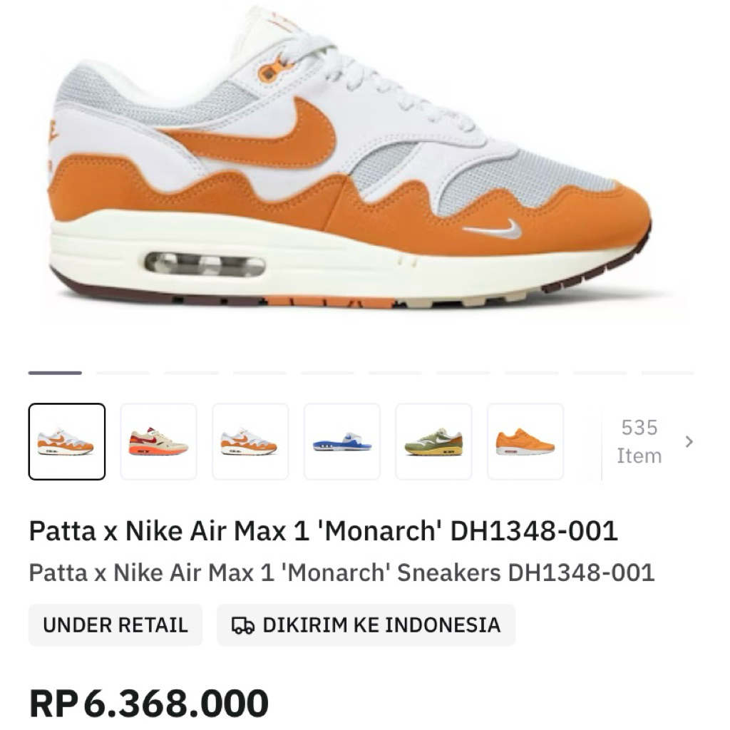[Size 44] Rare Patta x Nike Air Max 1 ‘Monarch’ (DH1348-001) Second Kondisi Mulus Nominus Used Good 