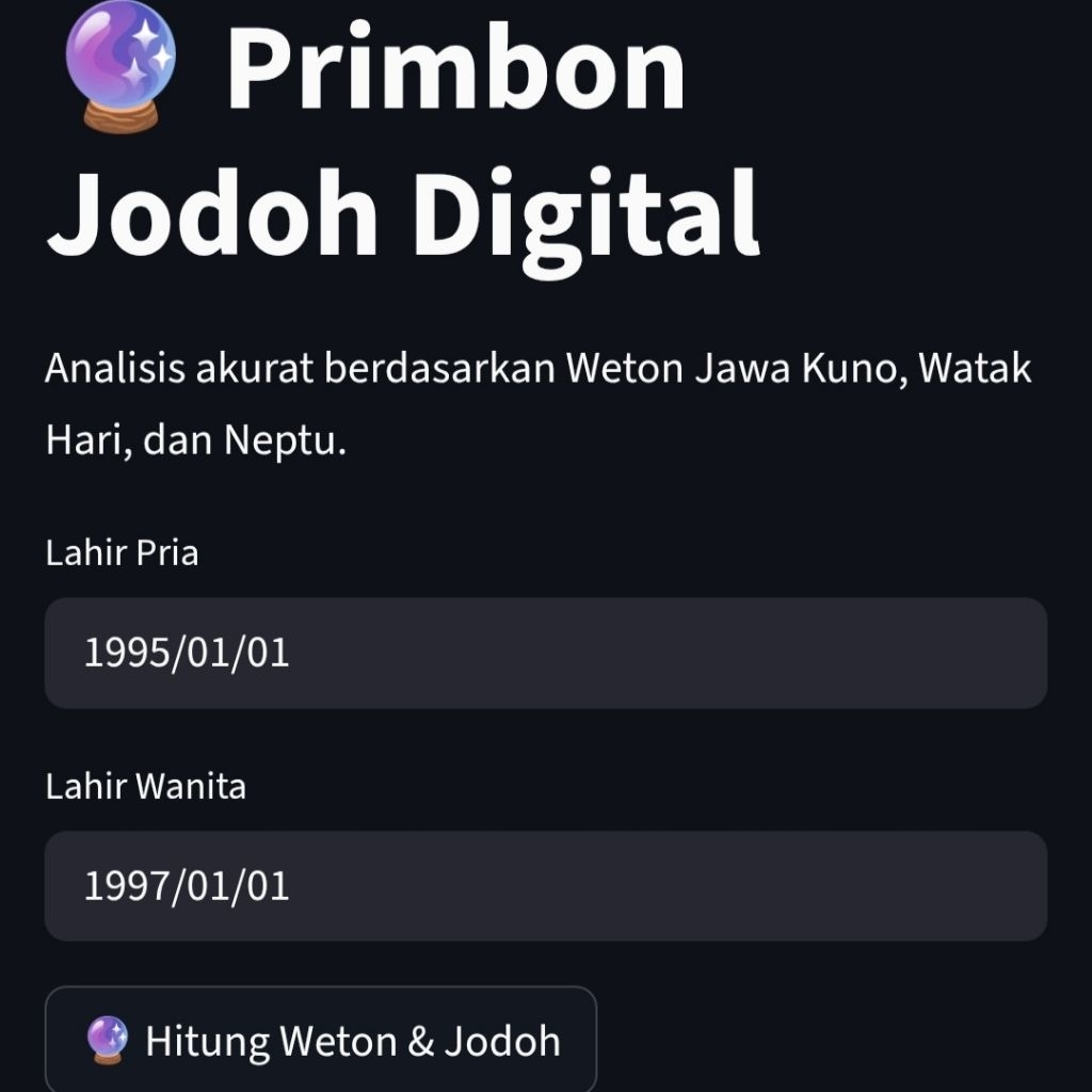 (KILAT) Kalender Jawa Primbon Digital Jodoh Weton Neptu