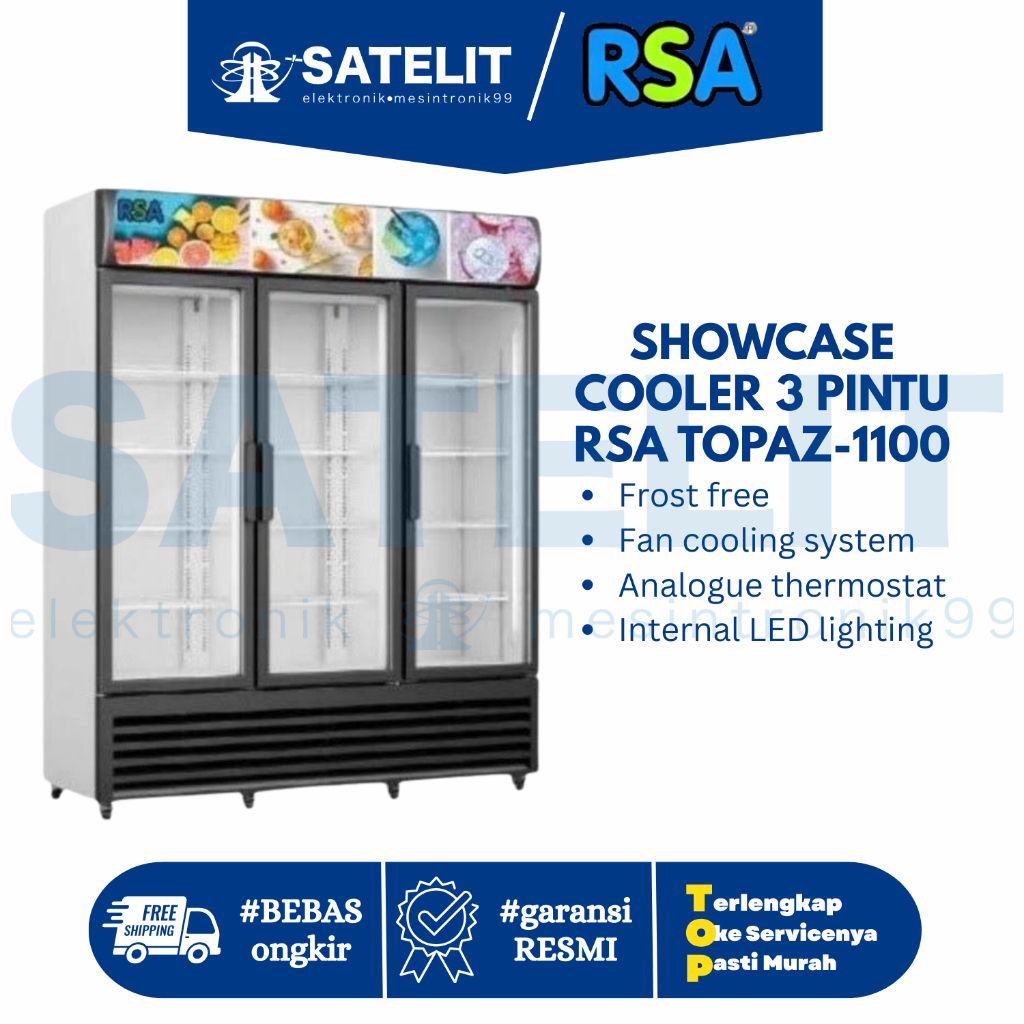SHOWCASE RSA TOPAZ‑1100 3 PINTU 1065 LITER – Showcase Cooler 3 Pintu Display untuk Minuman & Produk 