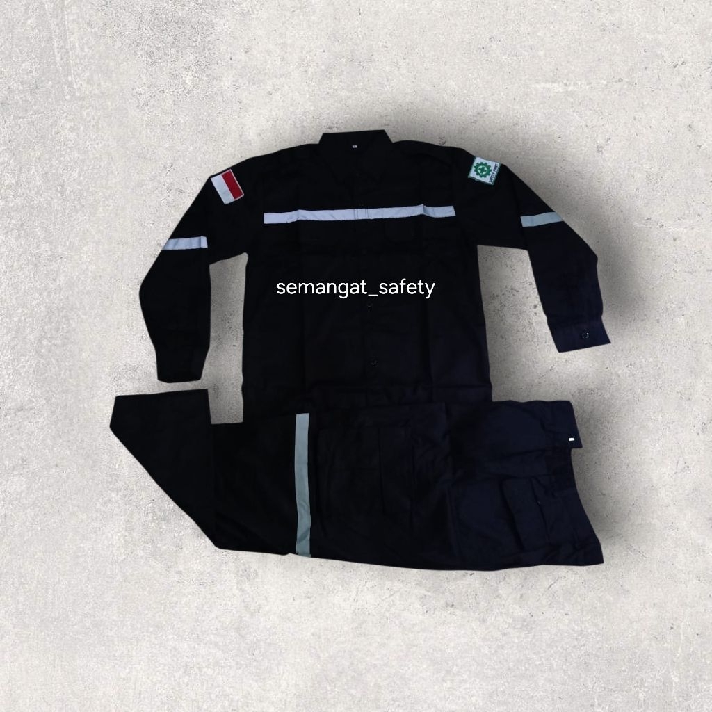 Seragam wearpack safety baju kerja setelan lengan panjang bengkel teknisi atasan+celana pria&wanita
