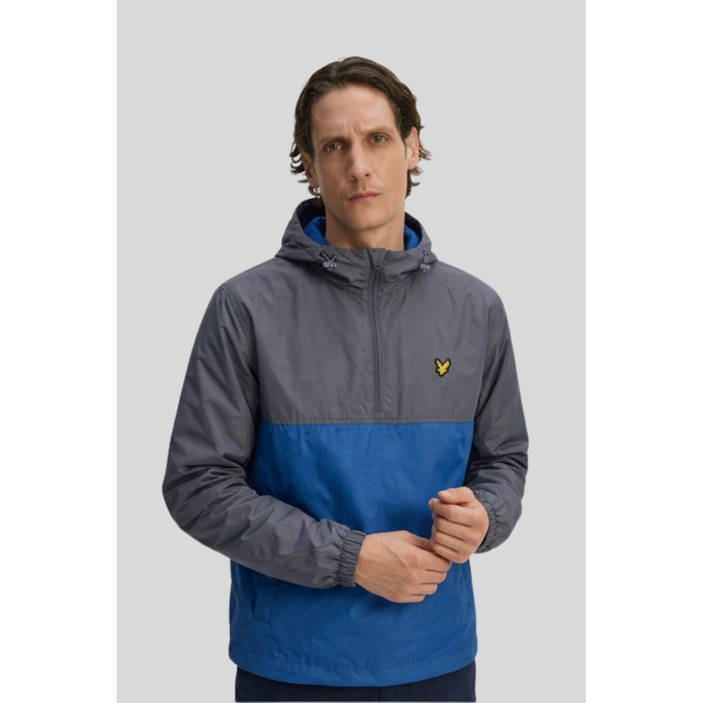 Lyle And Scott Half Zip Hooded Jacket In Blue Grey