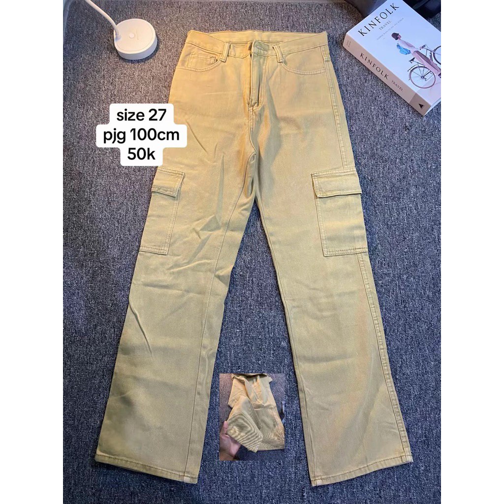celana jeans cargo wanita warna cream