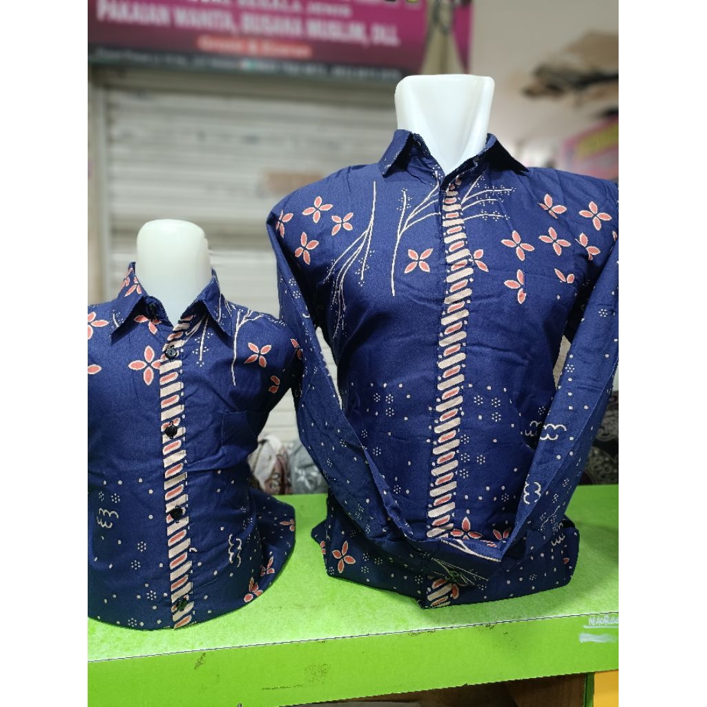 couple batik ayah dan anak lengan panjang pendek # biru Dongker