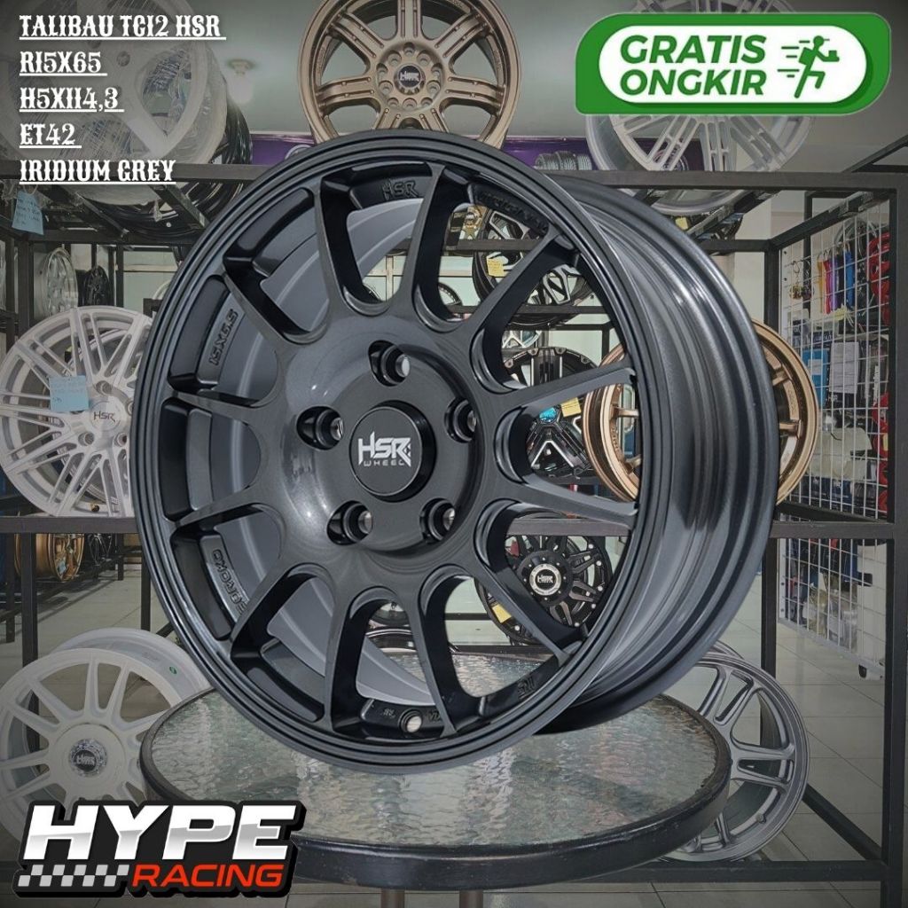 Velg Mobil Racing HSR TALIBAU TC12 Ring 15 R15 Lubang 5 grey untuk INNOVA , ERTIGA , LUXIO