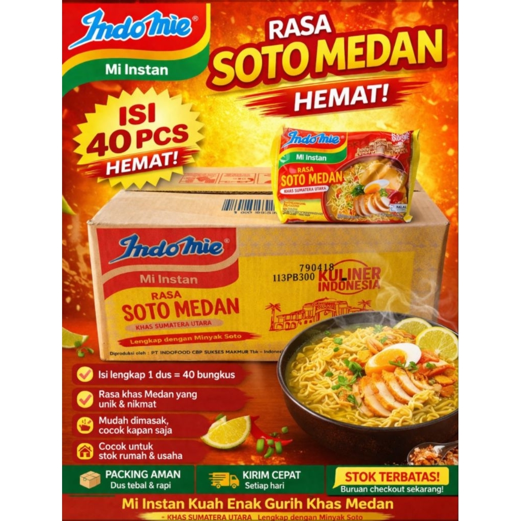 Indomie Soto Medan 1 Dus Isi 40 Pcs | Mi Instan Kuah Enak Gurih Khas Medan