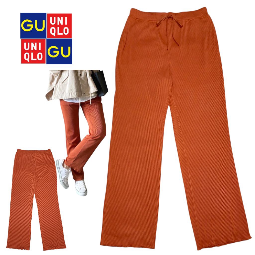 GU-Global Uniqlo Burnt Orange Rib Straight Slim Pants Size XL