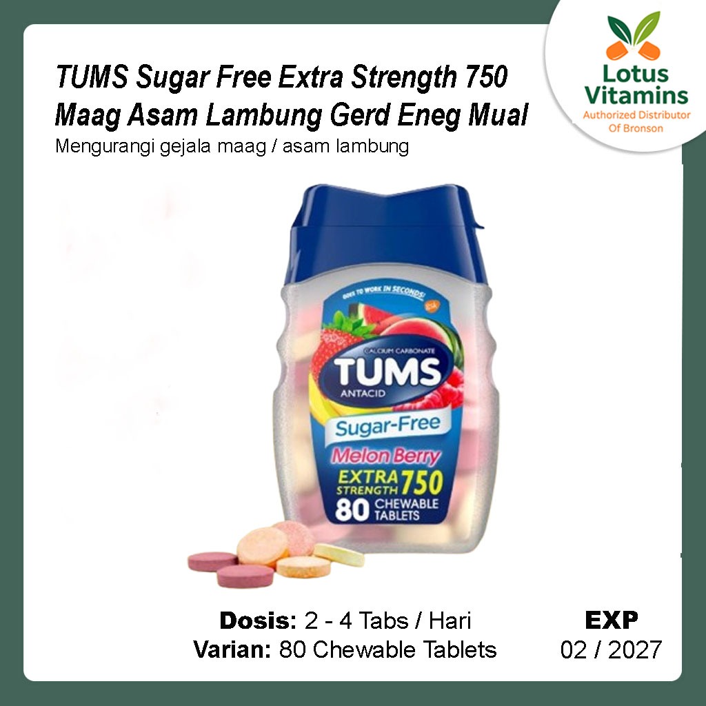 TUMS Sugar Free Extra Strength 750 Maag Asam Lambung Gerd Eneg Mual