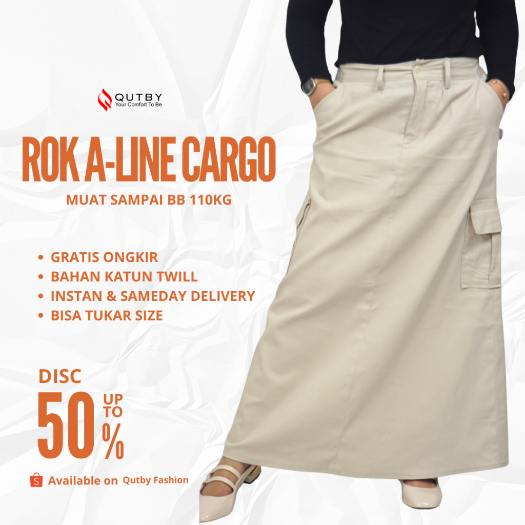QUTBY - ROK ALINE CARGO KOREAN STYLE JUMBO / ROK A LINE WANITA KOREAN STYLE UKURAN JUMBO BIG SIZE OV