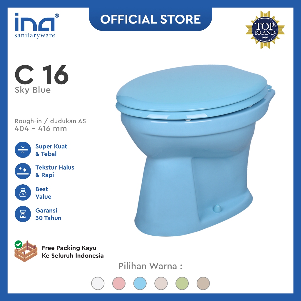 INA Closet C-16 (Warna Sky Blue) | Kloset Duduk Siram | Kloset Duduk Tanpa Tangki | Kloset Duduk