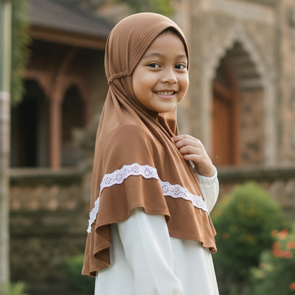 Kerudung Anak Instan LUBNA Jersey Balon Tidak Gerah Warna Mocca