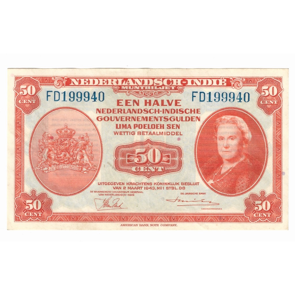 Uang Belanda NICA Gulden 50 Cent Original