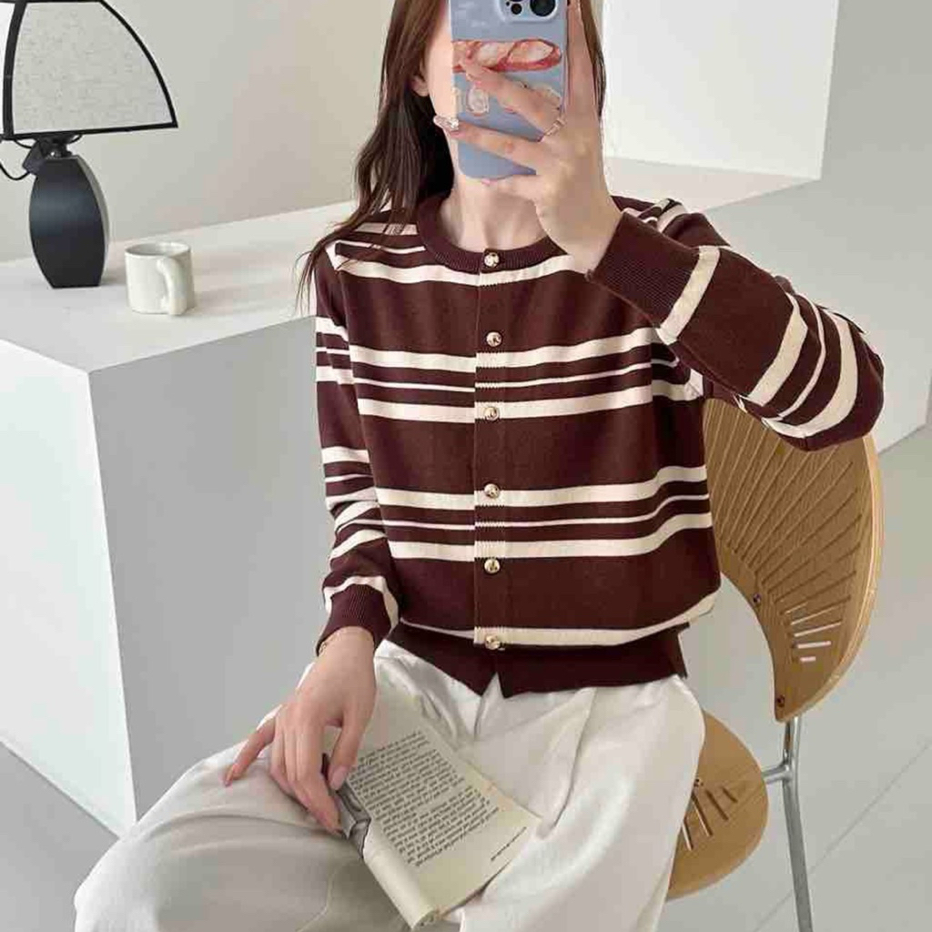 YASUI IMPORT - Michi Knit Stripes Sweater | Sweater Knit Motif Wanita | Sweater Rajut Motif Garis