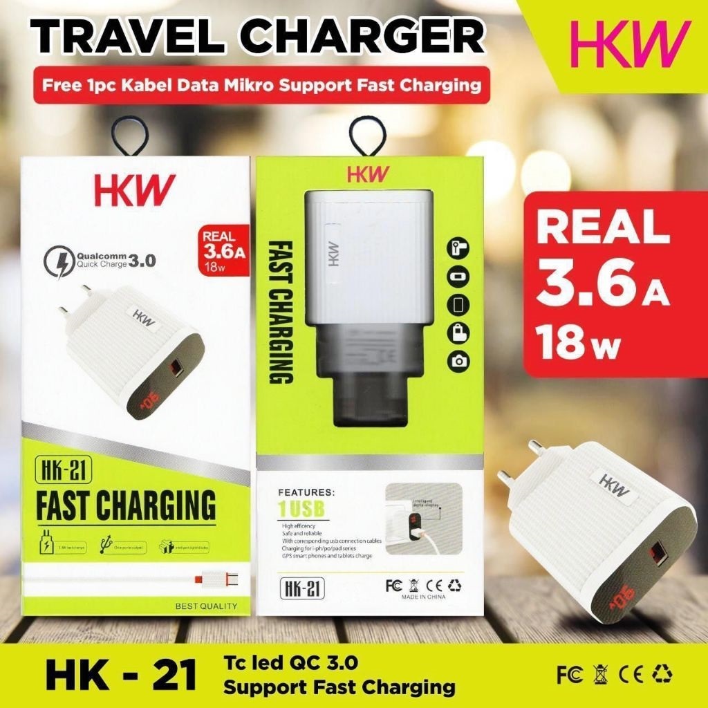 CHARGER HKW HK-21 SUPPORT FAST CHARGING TYPE C/IPHONE/MICRO