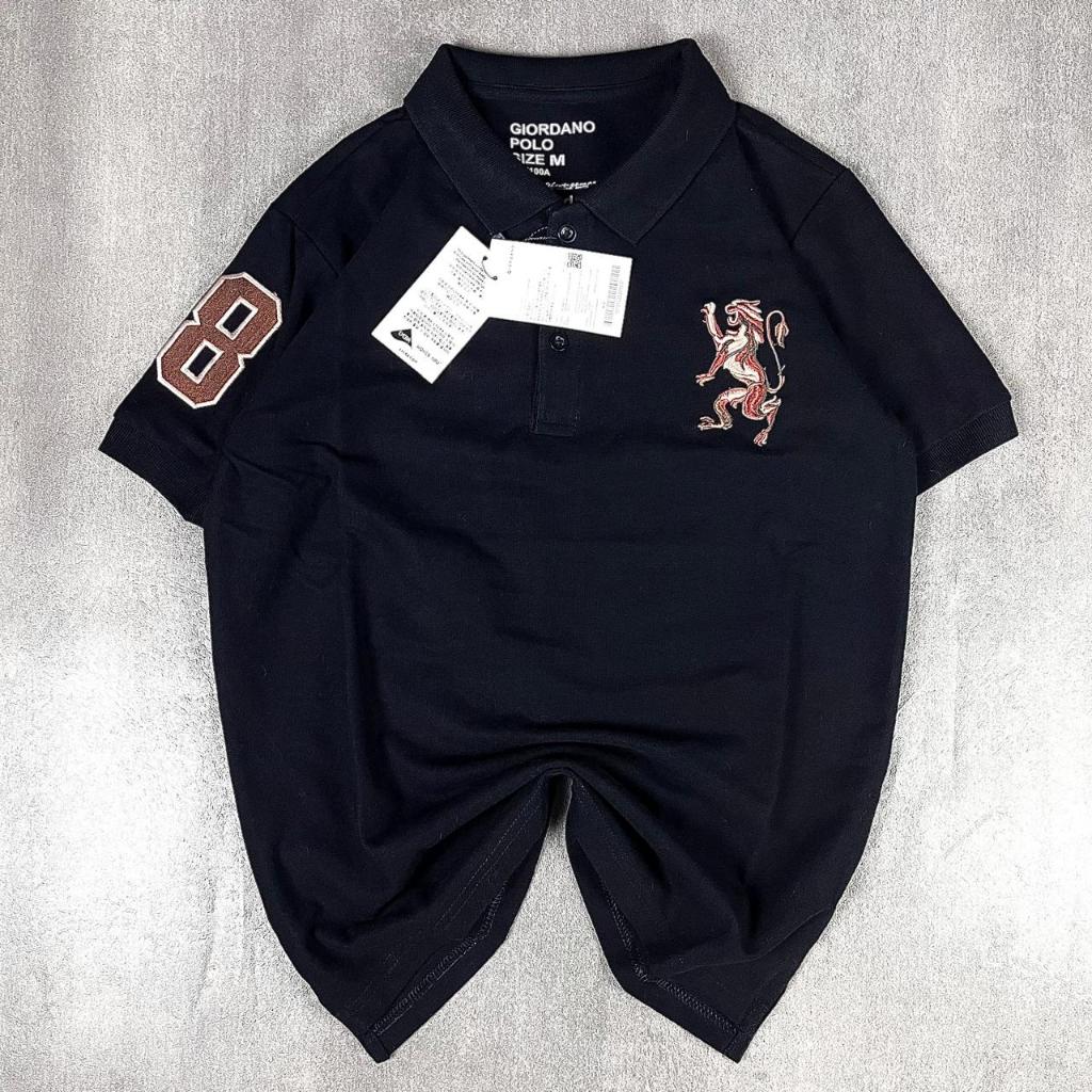 kaos polo shirt giordano lengan pendek bordir hitam