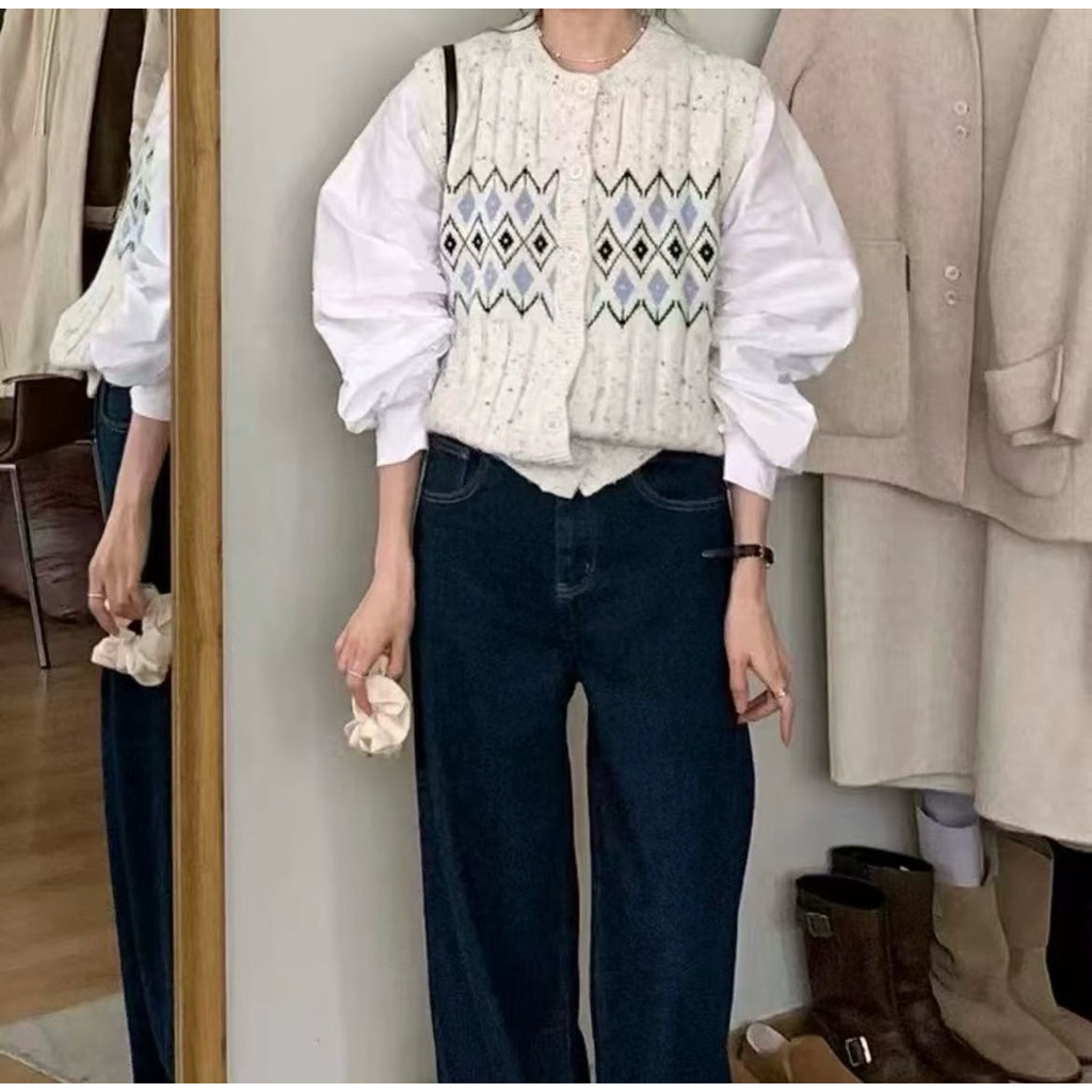 Kemeja Wanita style set cardigan vest rompi rajut