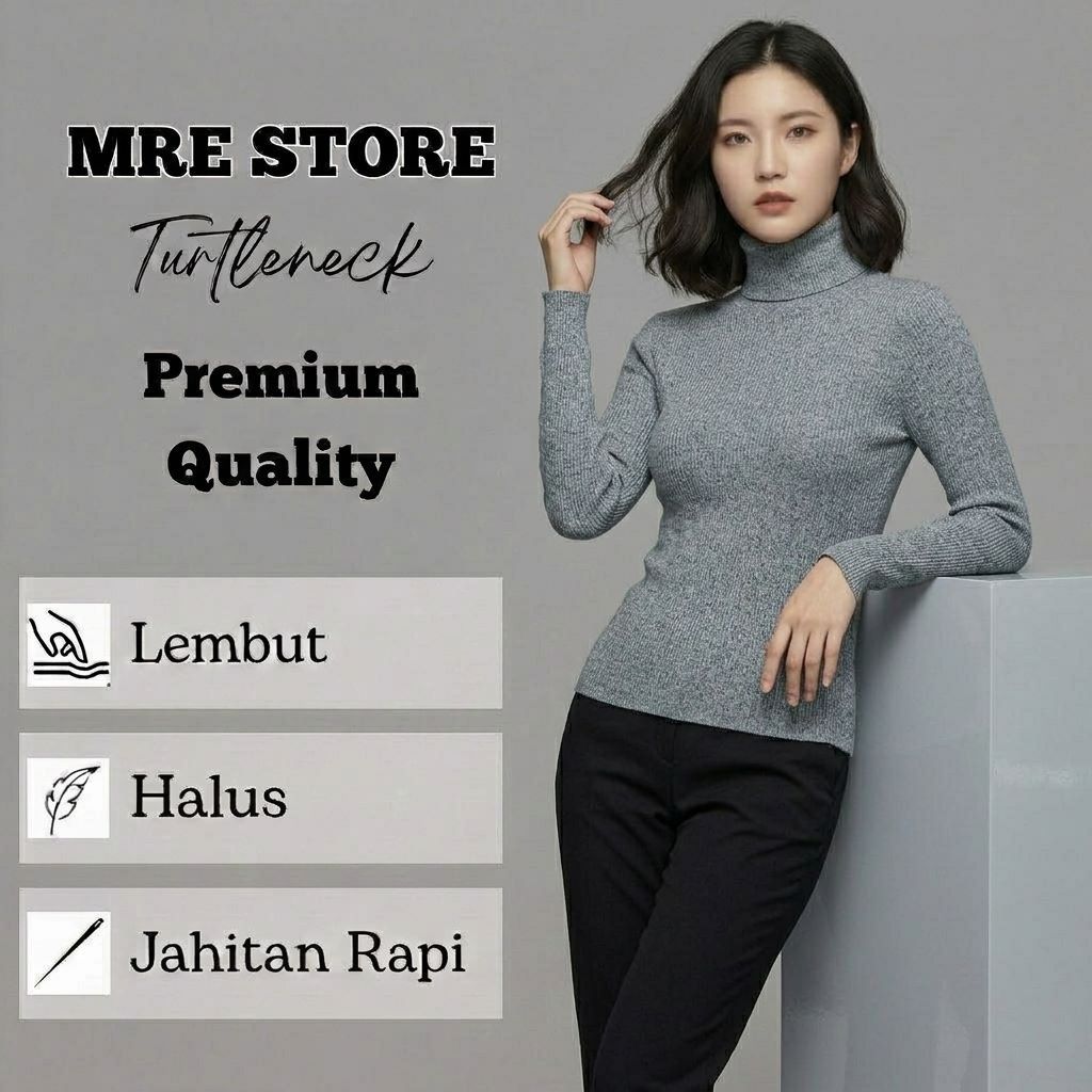 MRE Kaos Turtleneck Atasan Inner Rajut Pria dan Wanita Polos Terbaru Bahan Riib Premium Lengan Panja