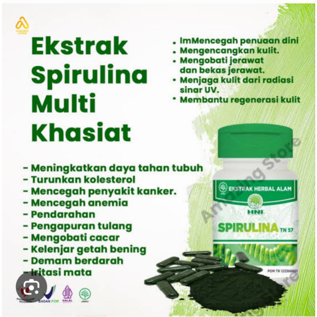 KAPSUL SPIRULINA HNI HPAI ISI 60 kapsul BISA DI PAKAI UNTUK MASKER WAJAH AGAR LEBIH BERSIH GLOWING D
