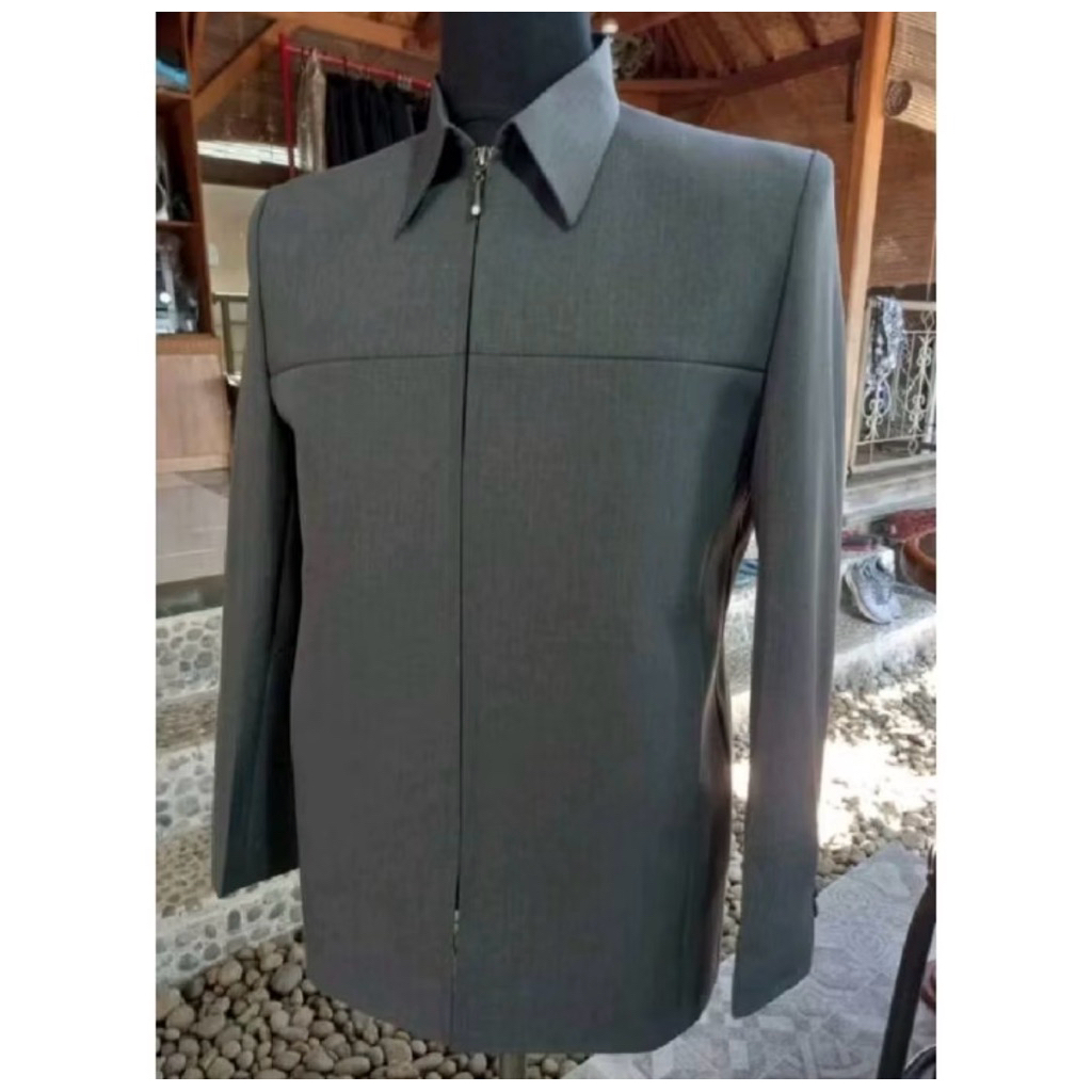 Jasket Dinas Zipper Pria Elegan / Jasket Santri Pria Keren / Jaket Semi Jas Laki Laki Elegan
