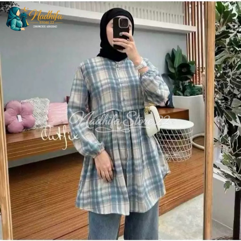 Tunik flanel wanita / Tunik wanita katun flanel premium / Atasan kemeja flanel kekinian