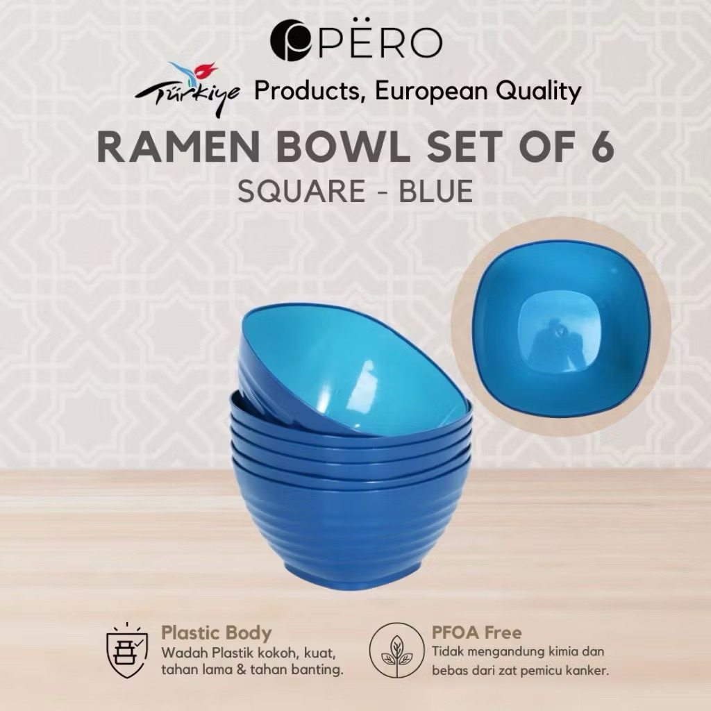 Pero Ramen Bowl Set of 6 Round Square / Mangkok Ramen Plastik / Set Mangkuk Ramen