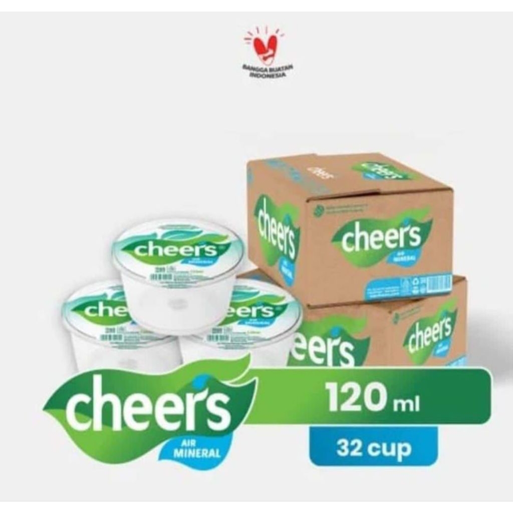 Air mineral merk cheers kemasan gelas mini 120 ml per karton isi 32 gelas