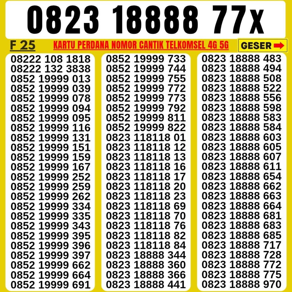 Nomor Cantik Telkomsel Simpati Panca Super 1988-1989 Kartu Perdana Telkomsel Tsel Red Telkomsel 5g T