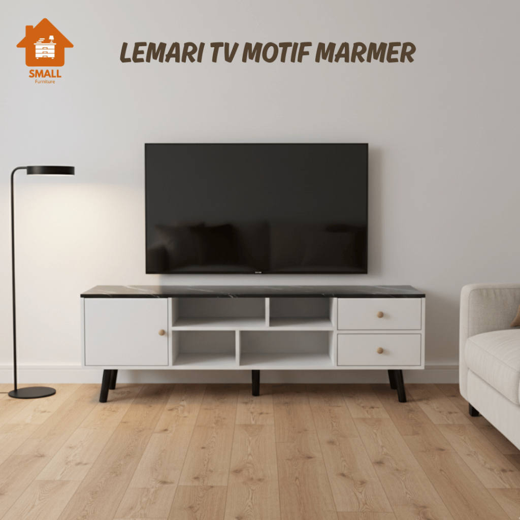 Lemari TV Motif Marmer Lemari TV 43 Inch Minimalis Meja TV Ruang Keluarga Aesthetic Consola Table Bu