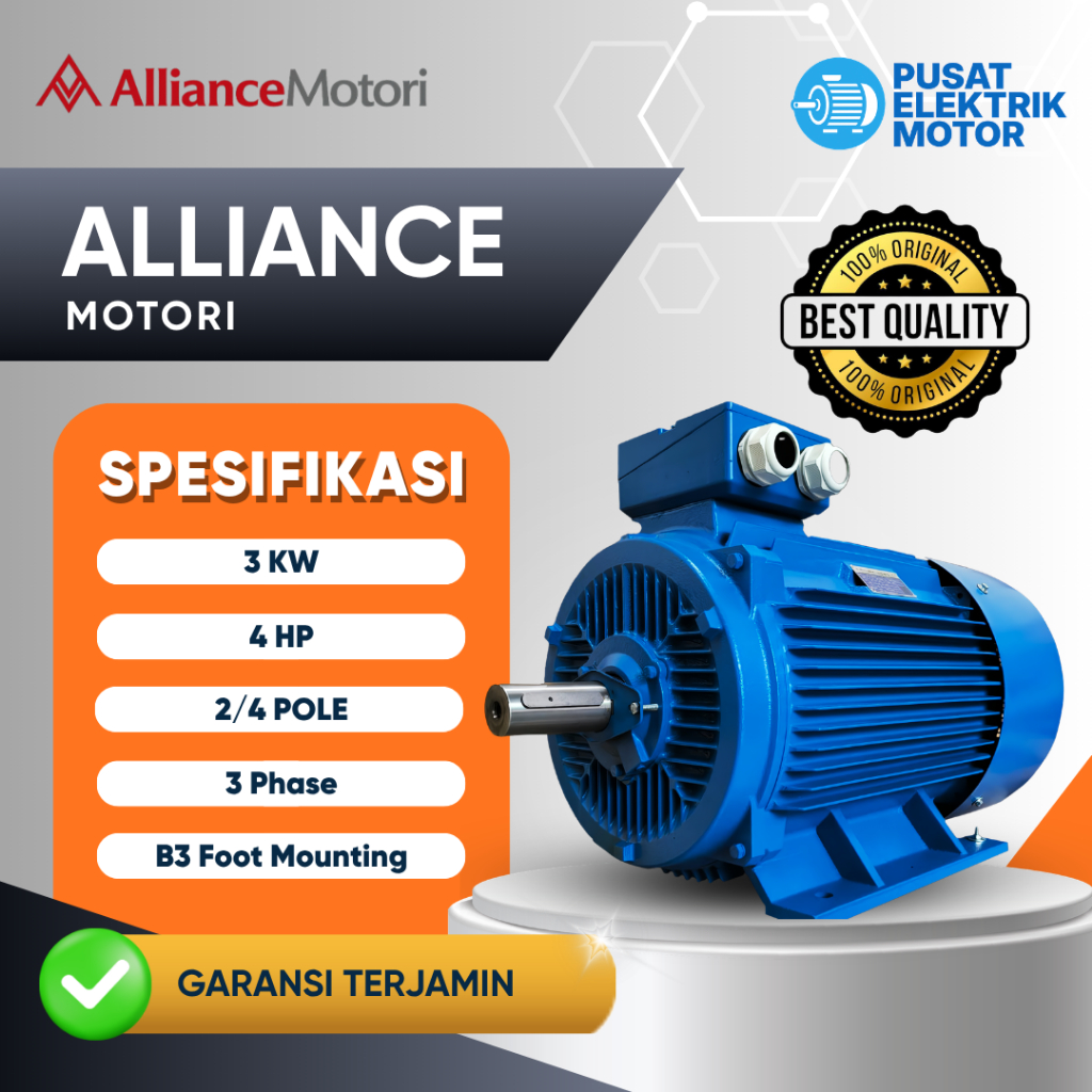 Dinamo Elektrik Motor Alliance Motori 3 KW, 4 HP, 3 Phase