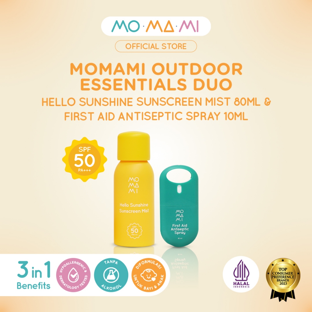 Momami Bundle Sunscreen Mist 80ml & Antiseptic 10ml - Tabir Surya SPF 50 PA+++ & Antiseptik Bayi