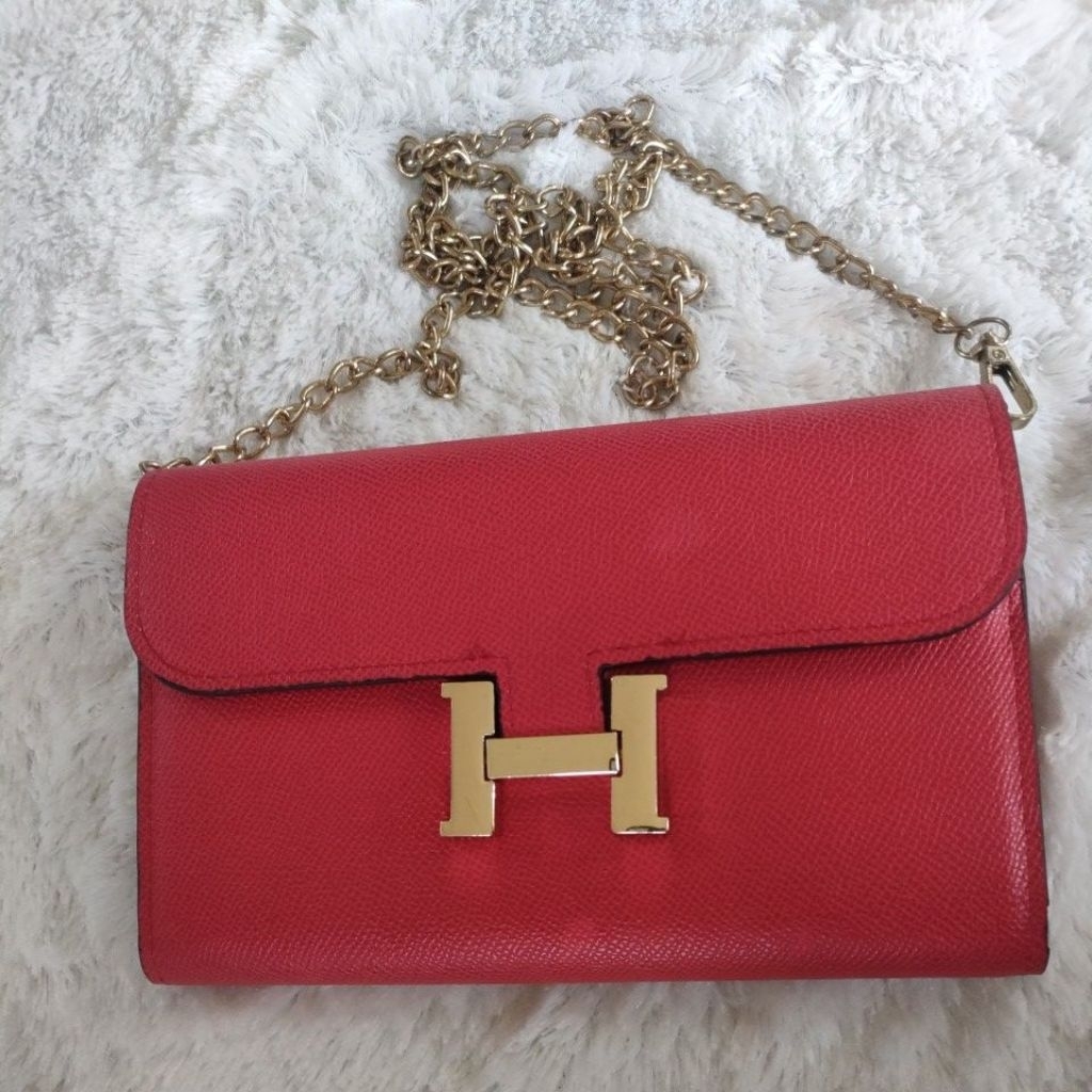 tas hp kartu slempang wanita warna merah cabe