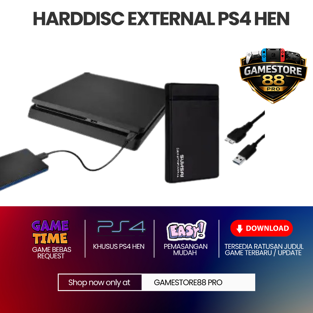 Harddisk Eksternal PS4 250GB - 500GB - 1TB Full Game Update Plug Play PS4 HEN