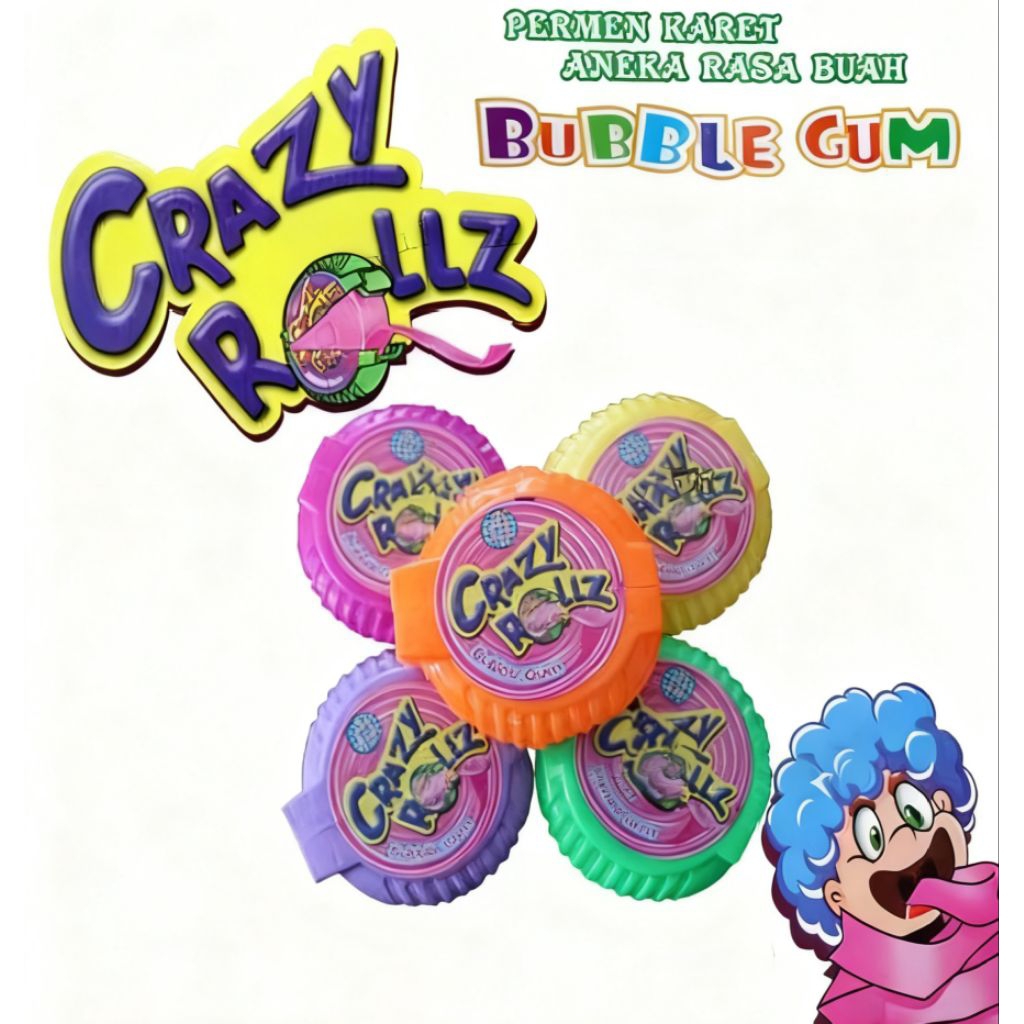 Permen karet roll crazy Roll permen karet Makanan viral jajanan Snack makanan anak laki-laki dan per