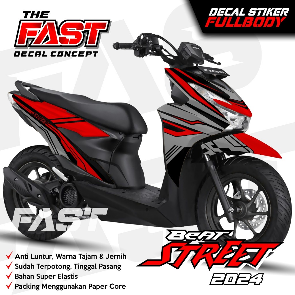 Stiker Beat Street 2024 Decal Stiker Honda Beat Street 2024 Full Body Motif Terbaru 2 Warna Simpel K