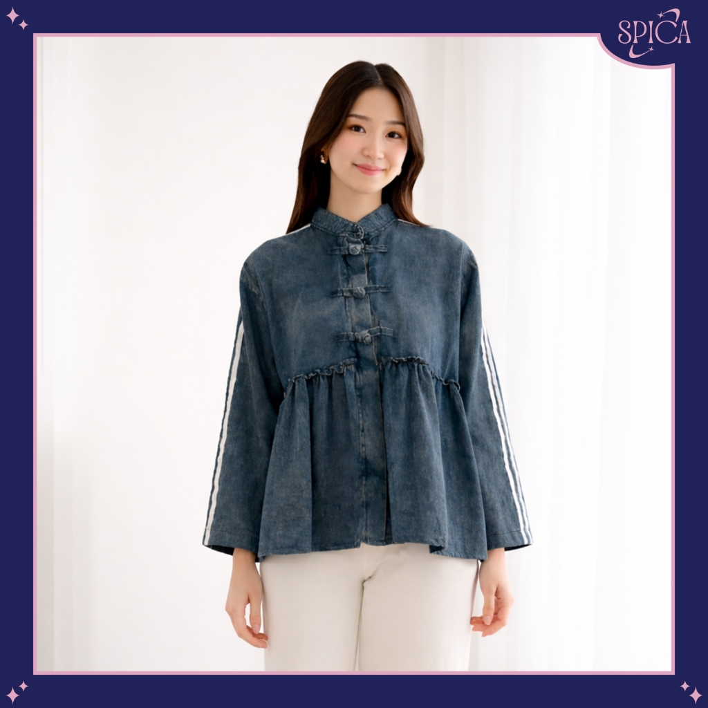 SPICA - Atasan denim oversize babydoll cheongsam peplum LD 120 XXL bumil busui friendly - Eri Denim