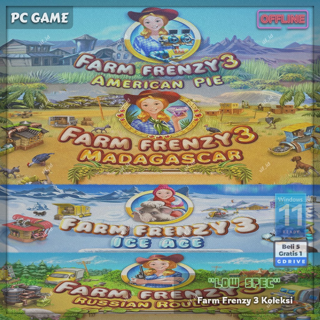 Farm Frenzy 3 Koleksi - American Pie - Ice Age - Madagascar - Russian Roulette - PC Game Jadul