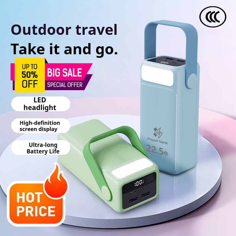 (KIPAS GRATIS)BASIKE Powerbank 40000 30000 mAh Fast Charging 22.5W LCD With Flashlight Handle Asli