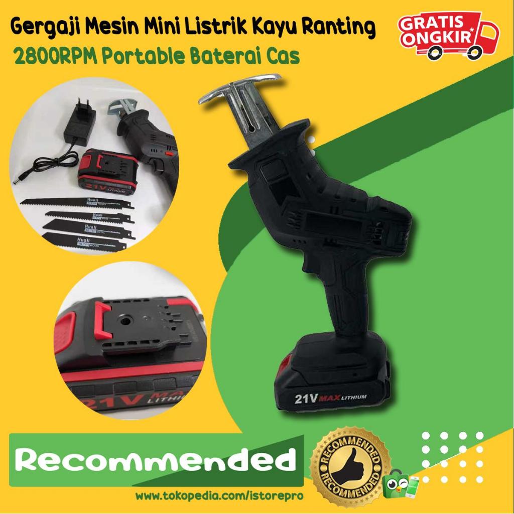 Gergaji Mesin Mini Listrik Kayu Ranting 2800RPM Portable Baterai Cas