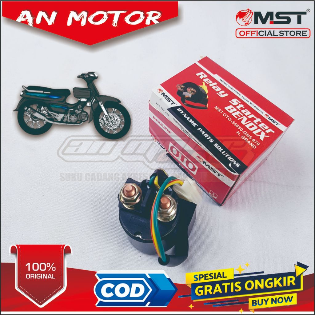 BENDIK/RELAY STATER MOTOR GREND/SUPRA X LAMA MERK MST OTOPART ORIGINAL