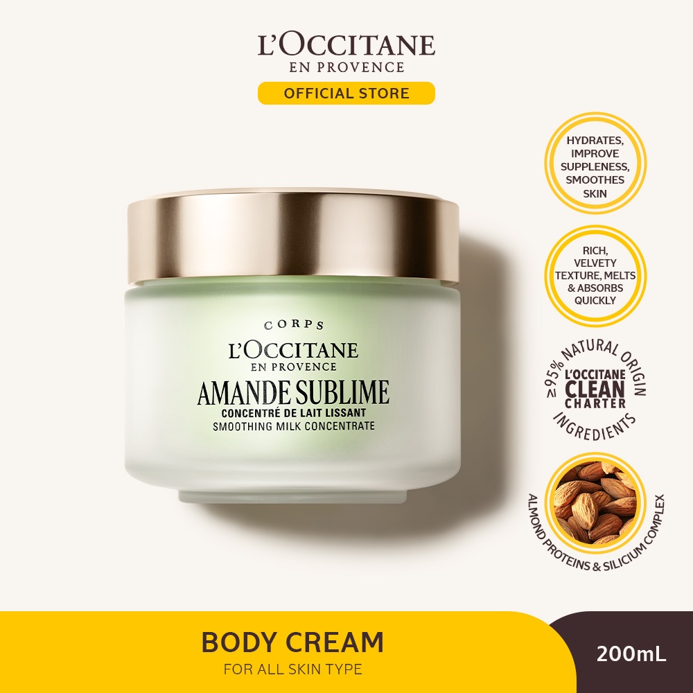L'Occitane Amande Sublime Smoothing Milk Concentrate 200ml - Body Cream Body Lotion Krim Tubuh Pelem