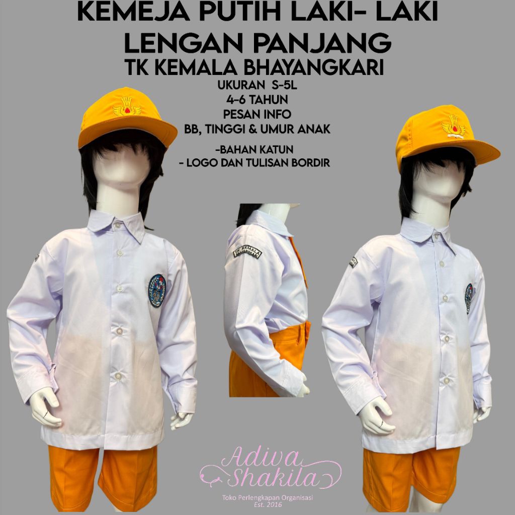 ADIVA-- ECERAN SERAGAM KEMEJA PUTIH KUNING LAKI- LAKI TK KEMALA BHAYANGKARI| VARIASI KEMEJA PANJANG 