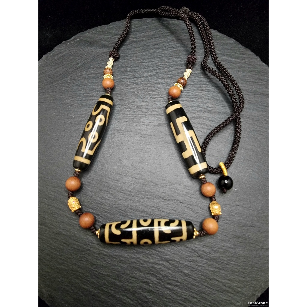 Kalung Batu Akik Dzi Mix Simbols OmManiPadmeHum Blessed Tibet 49mm E3276