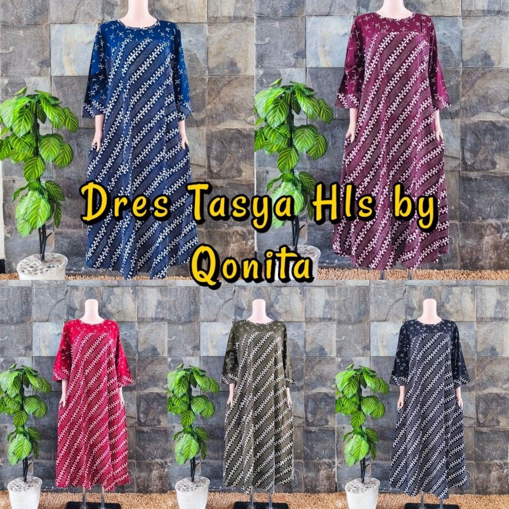 {LD 116-126 CM} Dress Batik Qonita Pekalongan Daster Panjang Lengan 7/8 Premium | Tasya Hls