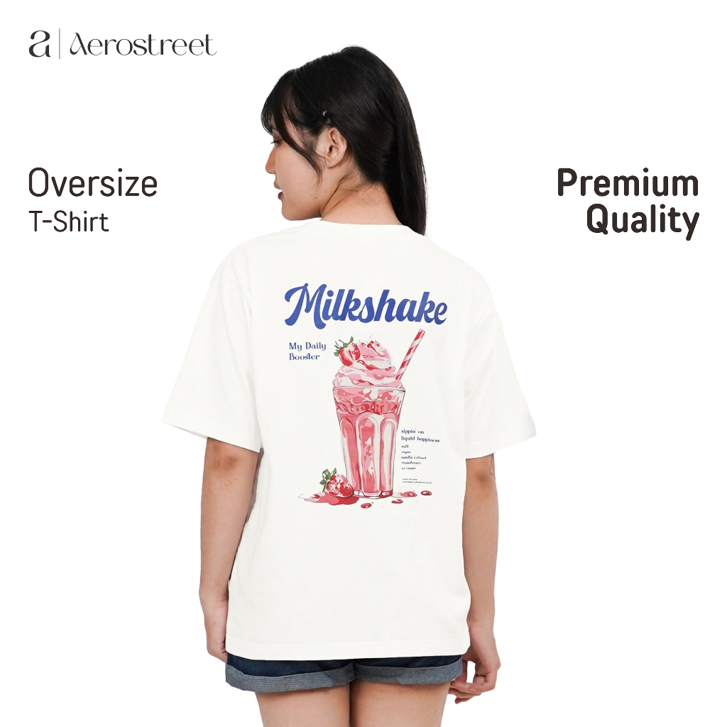 Aerostreet Milkshake Kaos Wanita Oversize Off White T-shirt Cewek Women Casual Cotton Combed Adem Ti